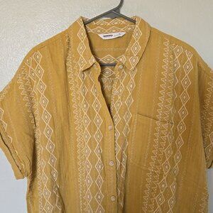Sonoma | NWT Gold Tribal Print Button Down Short Sleeve Shirt Size XL